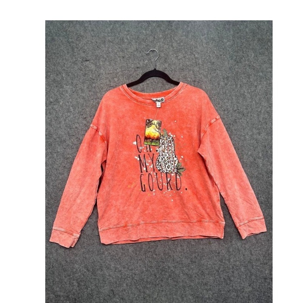 Pumpkins & Poppies Oh My Gourd Pumpkin Sweatshirt Women L Orange Fall NWT